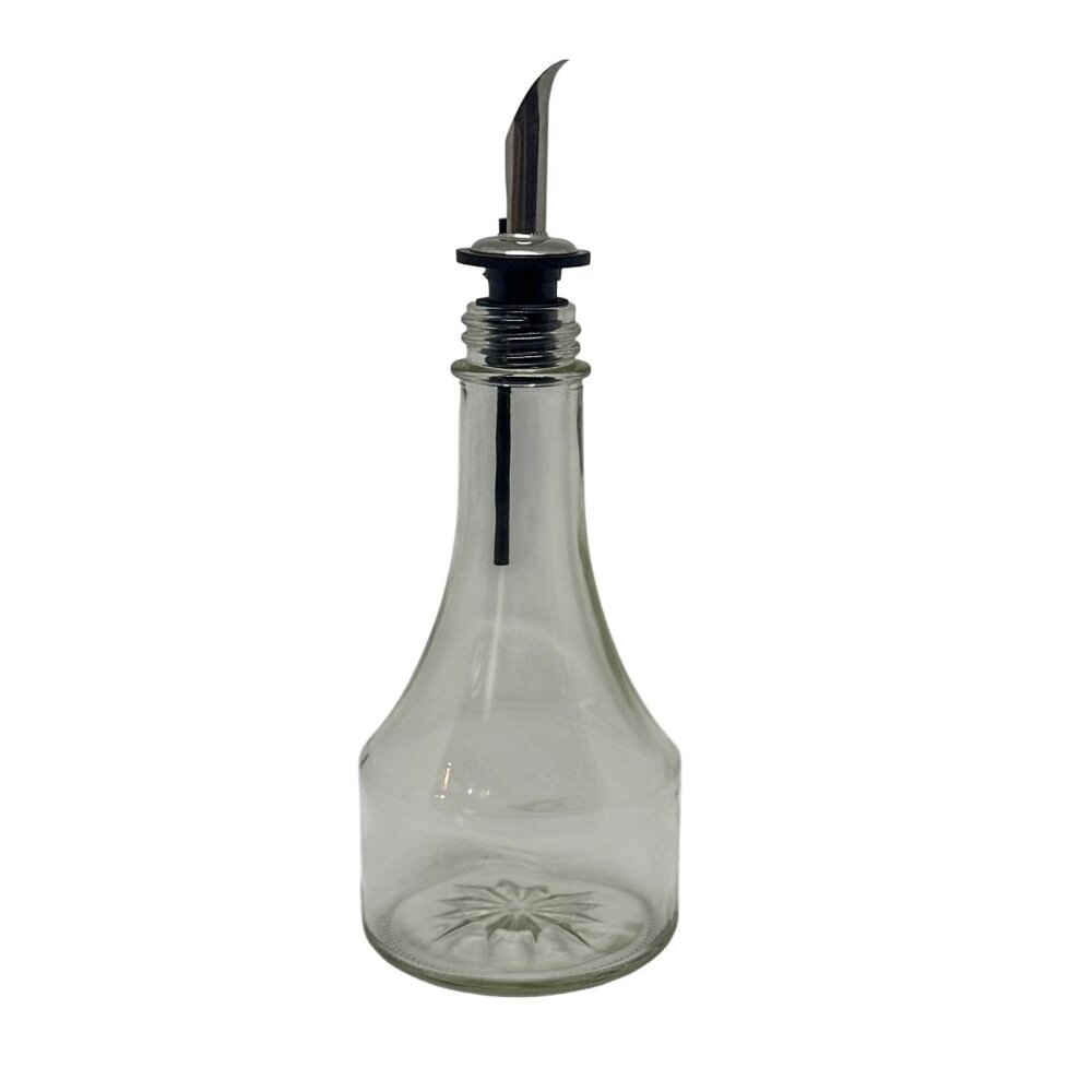 KegWorks Glass Syrup Dispenser Bottle Clear Stainless Steel Pourer Barware 8.25"